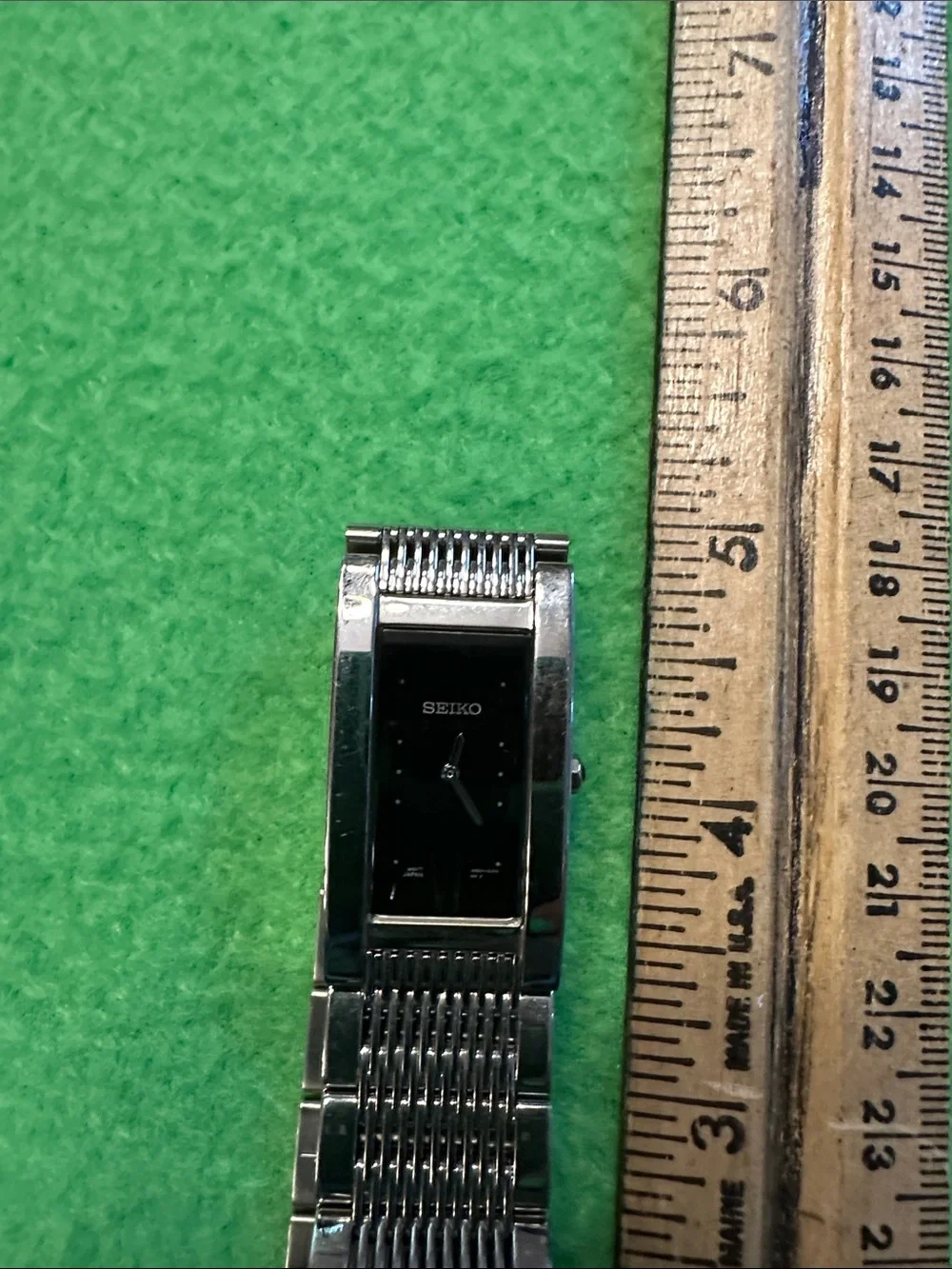 Seiko Silver Bracelet Watch with Rectangular Black Dial